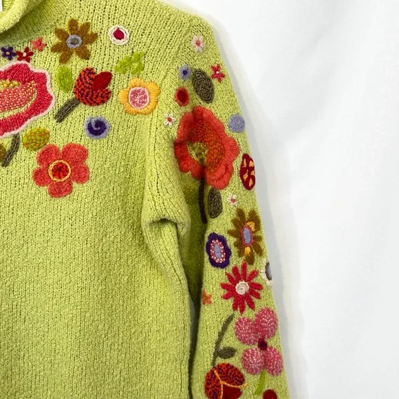 Susan Bristol Small Sweater Green Floral Long Sleeve Pullover Y2K Cottagecore196 - Picture 6 of 10